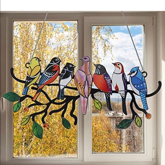 OOTO Stained Birds Glass Window Hangings, new - Picture 3 of 5
